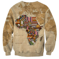Beige unisex sweatshirt with large Africa map graphic and multicolor patterns