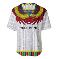 White baseball jersey with Horus wings design and 'YOUR NAME' on the front