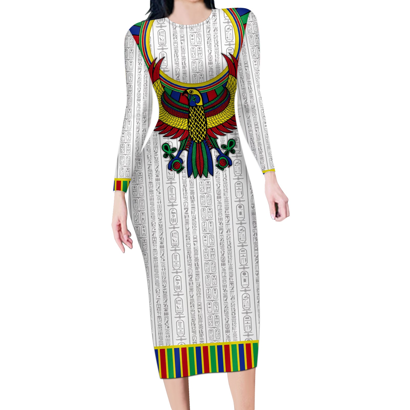 Egyptian Horus Long Sleeve Bodycon Dress Gods of Egypt - Wonder Print Shop