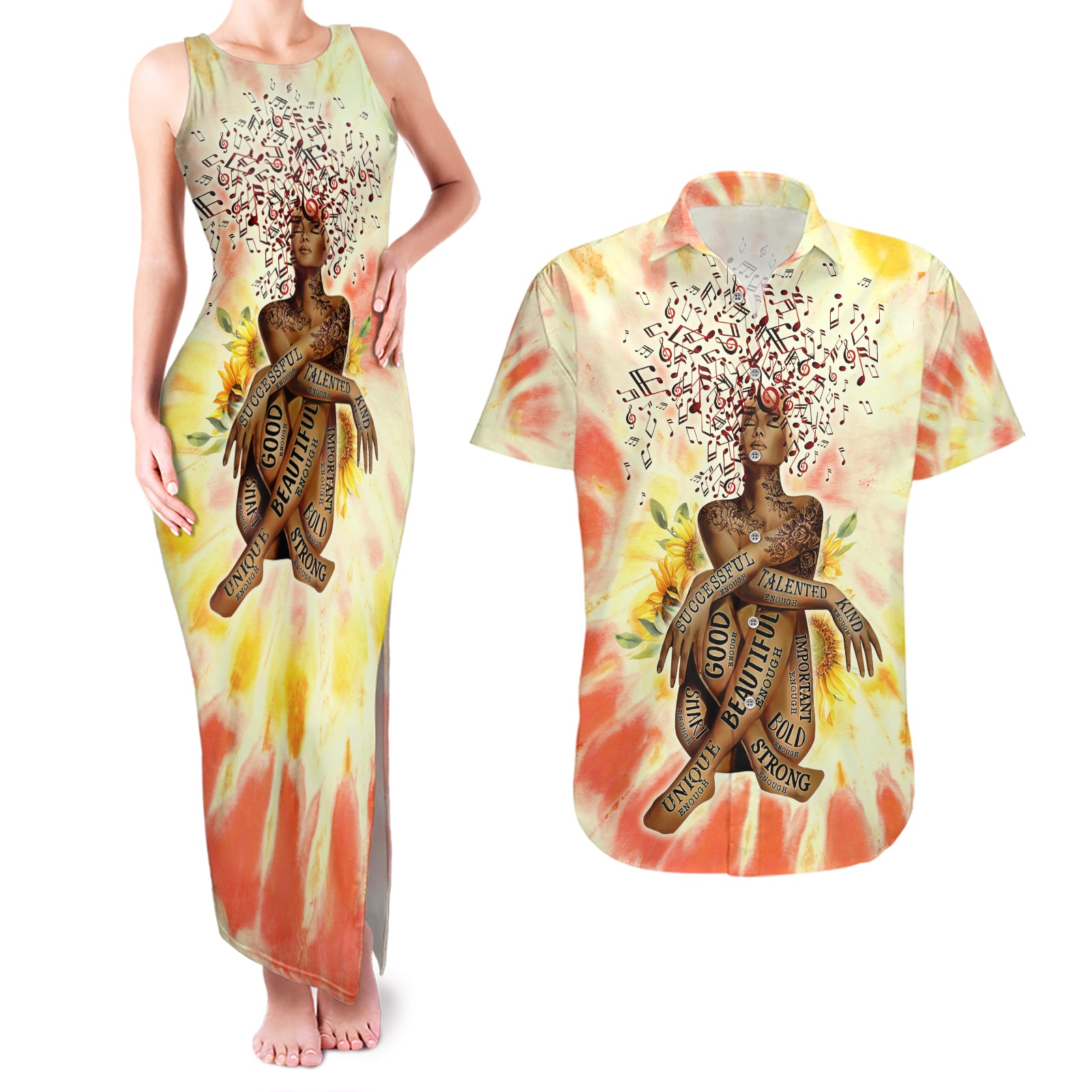 Black Queen Tie Dye Couples Matching Tank Maxi Dress and Hawaiian Shirt - Wonder Print Shop