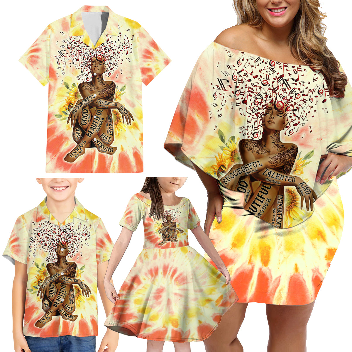 Black Queen Tie Dye Family Matching Off Shoulder Short Dress and Hawaiian Shirt - Wonder Print Shop