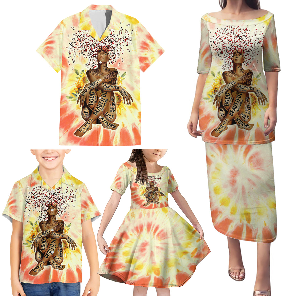 Black Queen Tie Dye Family Matching Puletasi and Hawaiian Shirt - Wonder Print Shop