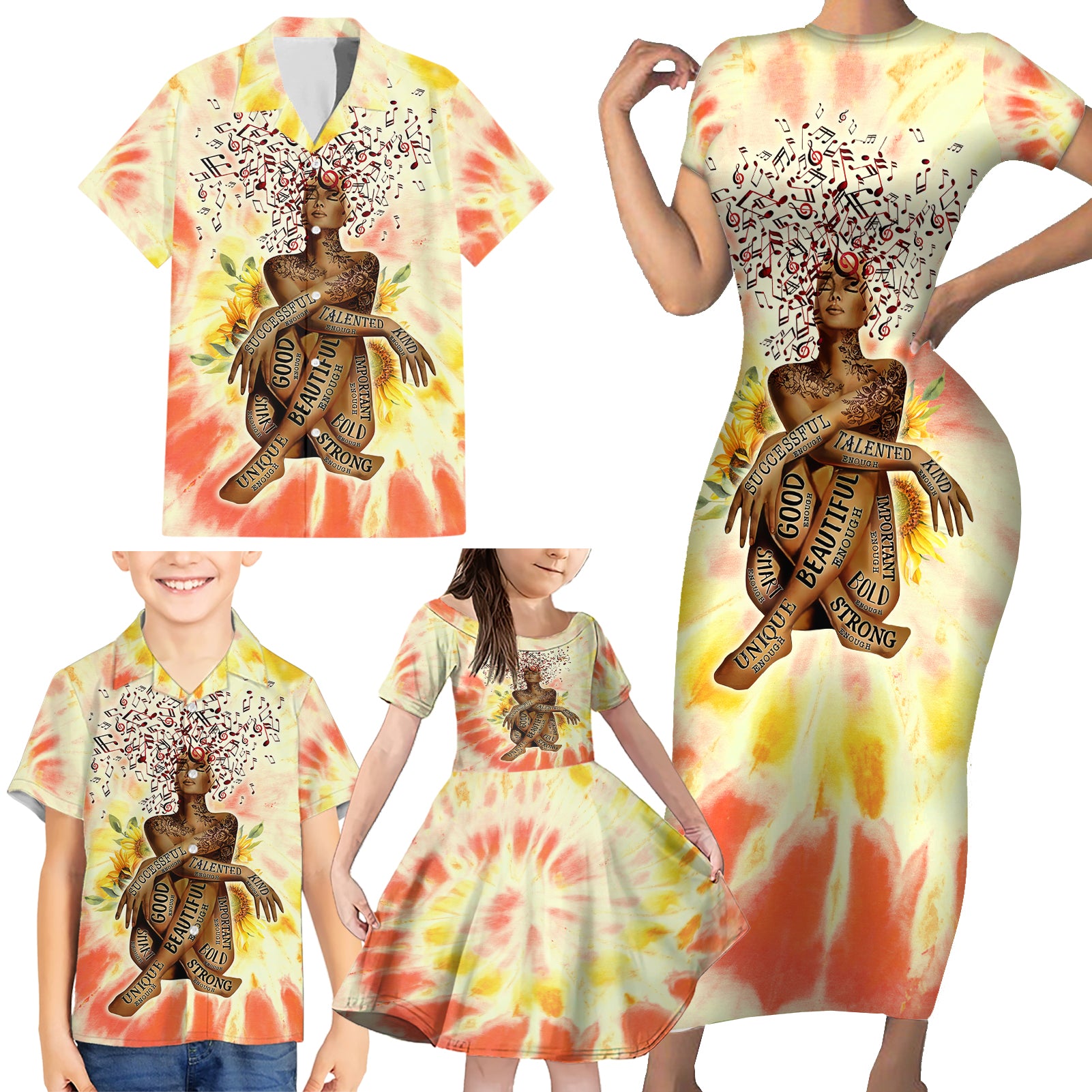 Black Queen Tie Dye Family Matching Short Sleeve Bodycon Dress and Hawaiian Shirt - Wonder Print Shop