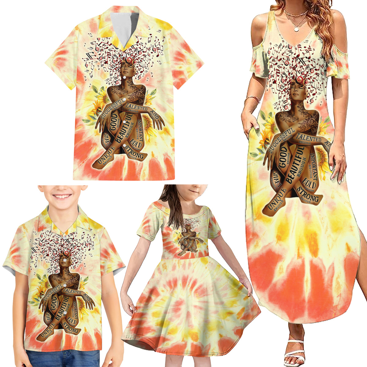 Black Queen Tie Dye Family Matching Summer Maxi Dress and Hawaiian Shirt - Wonder Print Shop