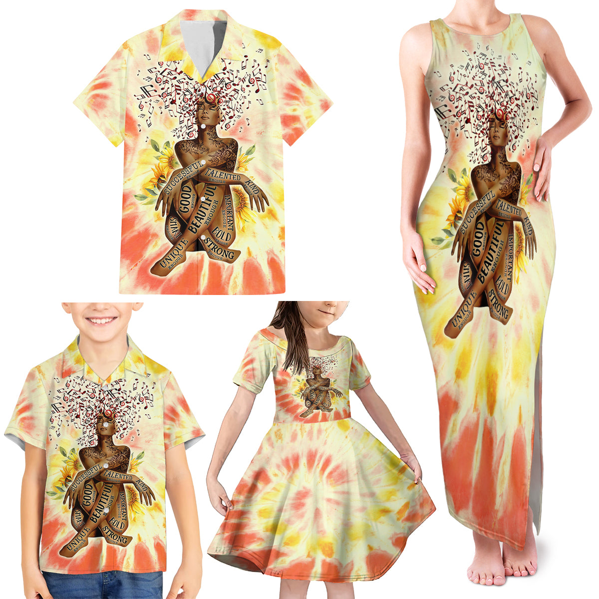 Black Queen Tie Dye Family Matching Tank Maxi Dress and Hawaiian Shirt - Wonder Print Shop