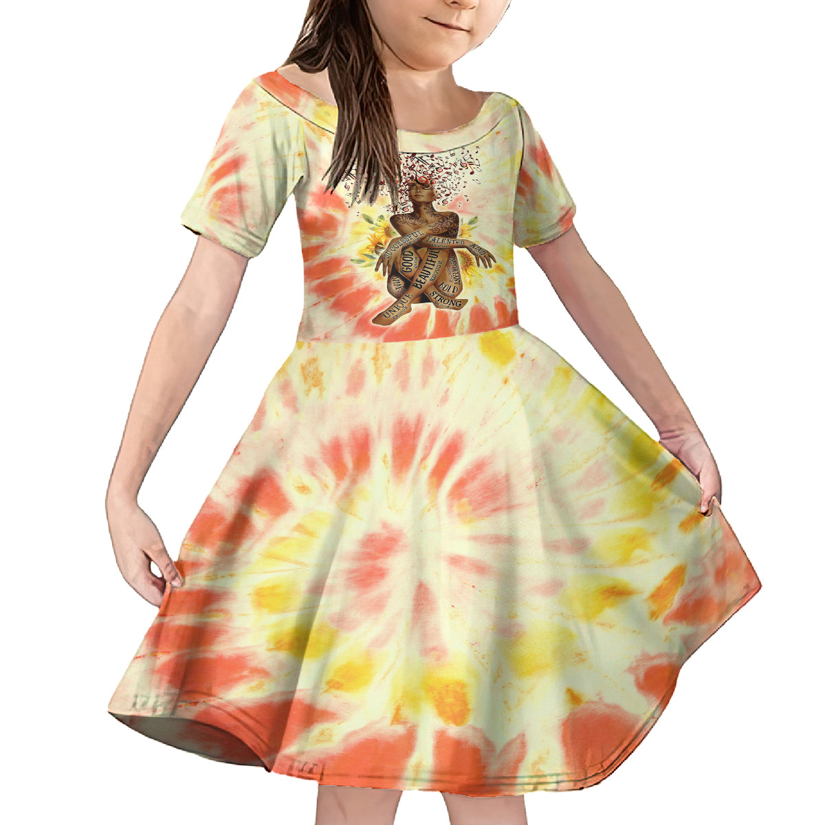 Black Queen Tie Dye Kid Short Sleeve Dress - Wonder Print Shop