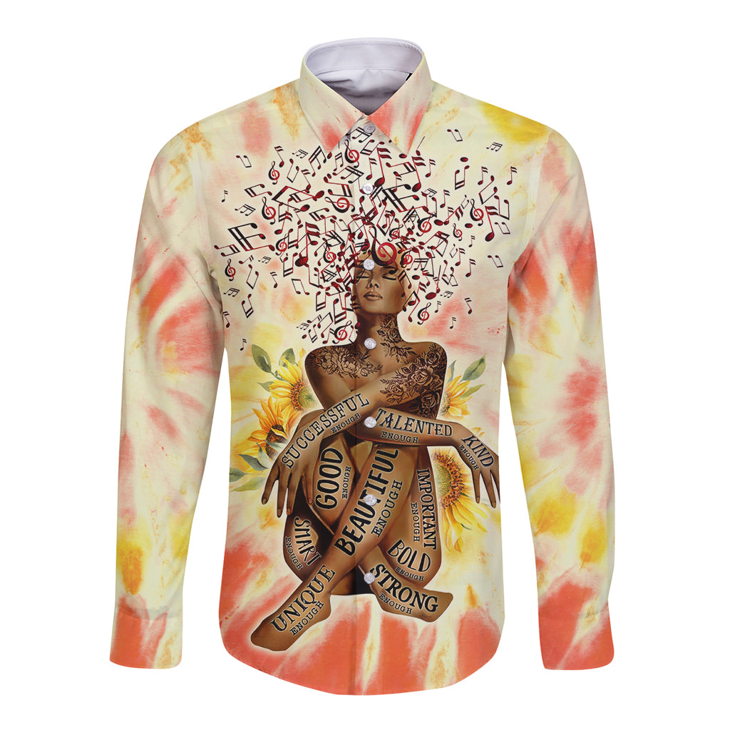 Black Queen Tie Dye Long Sleeve Button Shirt - Wonder Print Shop