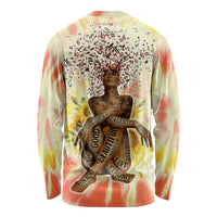 Multicolor tie-dye long sleeve crew-neck shirt with central graphic front