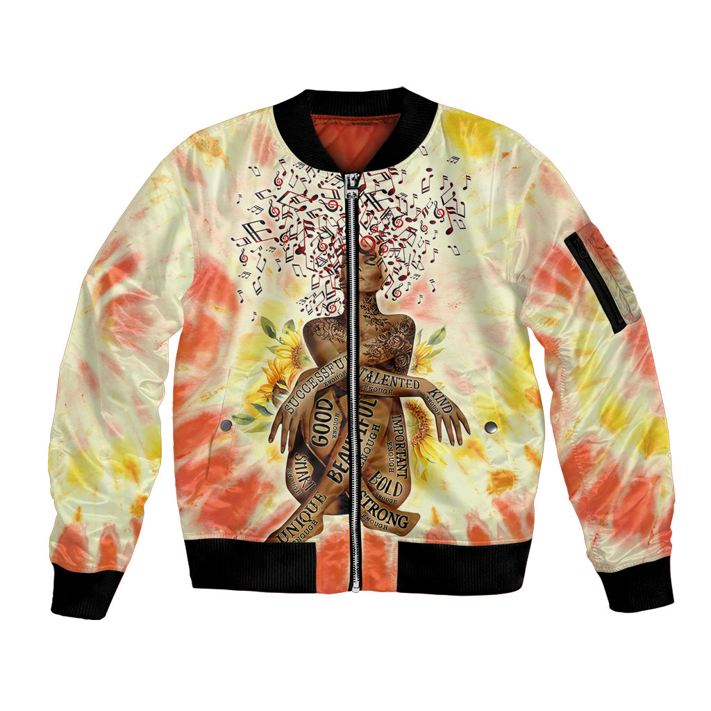 Black Queen Tie Dye Sleeve Zip Bomber Jacket