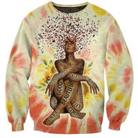Multicolor tie-dye crewneck sweatshirt with long sleeves and front graphic