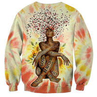 Multicolor tie-dye crewneck sweatshirt with large front portrait-style print