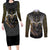 Anubis Couples Matching Long Sleeve Bodycon Dress and Long Sleeve Button Shirt Egypt Pattern Black - Wonder Print Shop