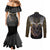 Anubis Couples Matching Mermaid Dress and Long Sleeve Button Shirt Egypt Pattern Black