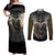 Anubis Couples Matching Off Shoulder Maxi Dress and Long Sleeve Button Shirt Egypt Pattern Black - Wonder Print Shop