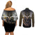 Anubis Couples Matching Off Shoulder Short Dress and Long Sleeve Button Shirt Egypt Pattern Black - Wonder Print Shop