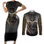 Anubis Couples Matching Short Sleeve Bodycon Dress and Long Sleeve Button Shirt Egypt Pattern Black - Wonder Print Shop