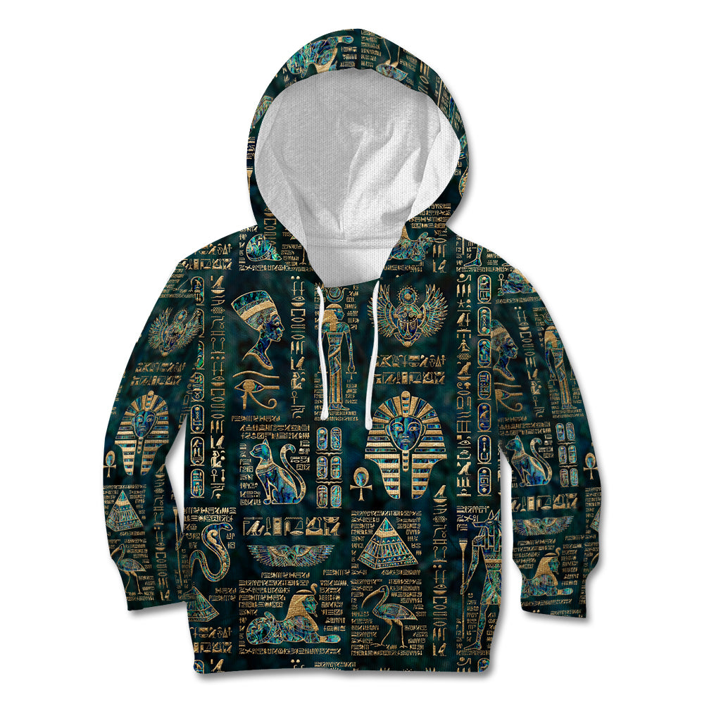 Egyptian Hieroglyphs And Deities Kid Hoodie - Wonder Print Shop