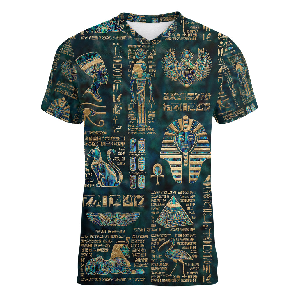 Egyptian Hieroglyphs And Deities Women V Neck T Shirt