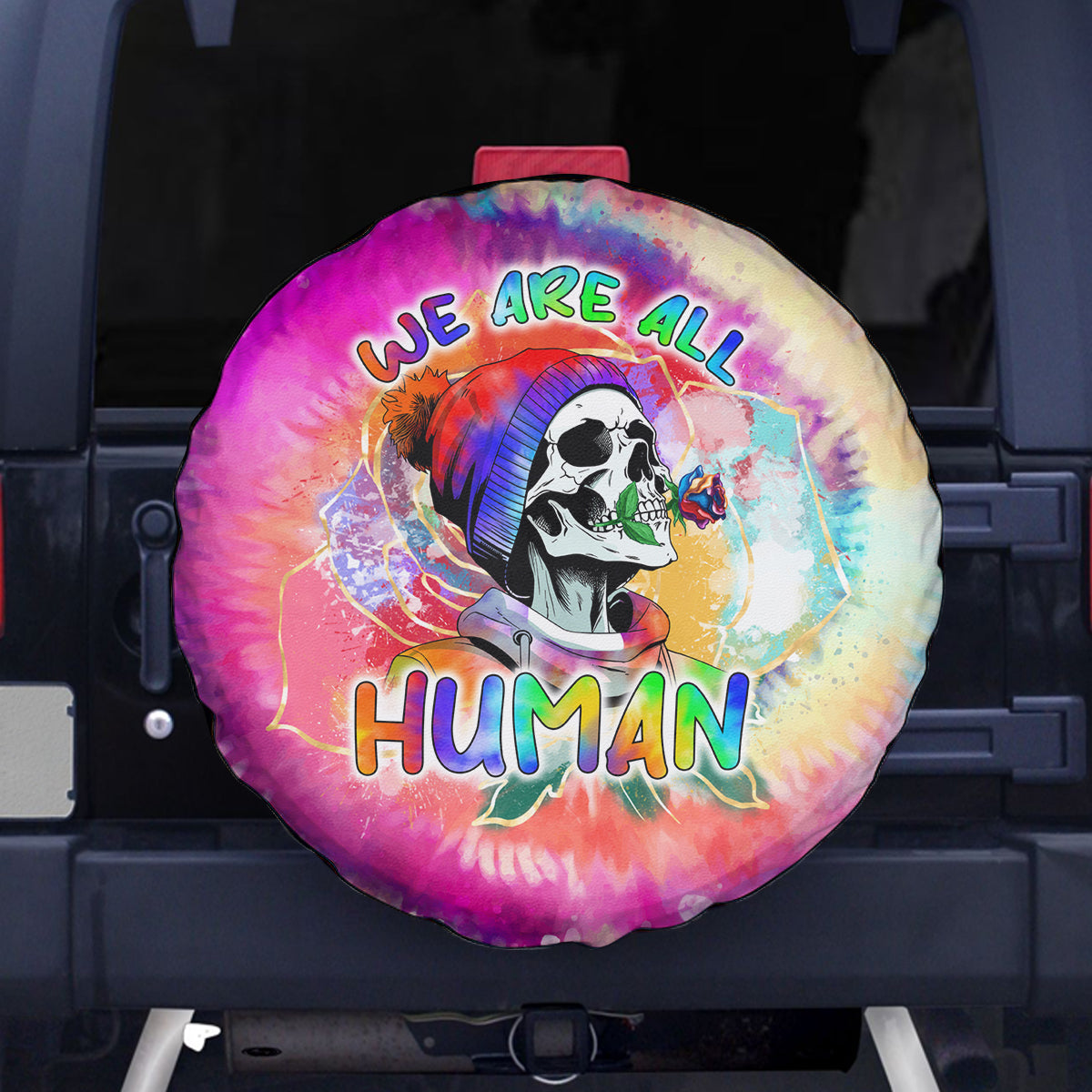 We Are All Human LGBT Spare Tire Cover Skull Tie Dye - Wonder Print Shop