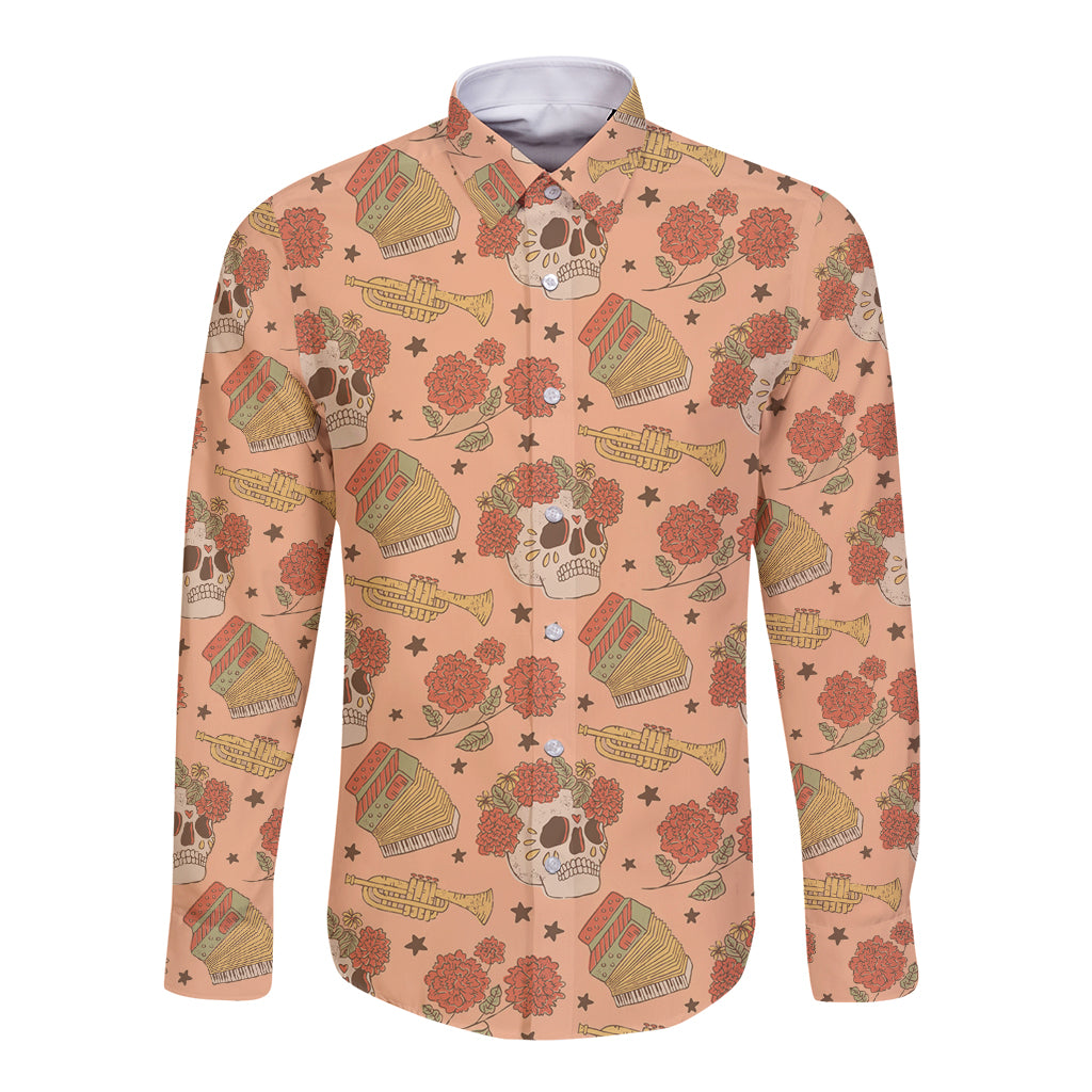 Day of the Dead Long Sleeve Button Shirt Sugar Skulls - Wonder Print Shop