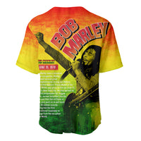Bob Marley graphic baseball jersey, short-sleeve, yellow-red-green full-back view