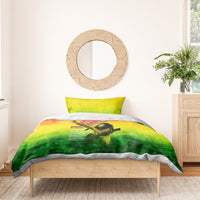 Bob Marley bedding set with green-yellow-orange duvet with Bob Marley guitar graphic and one pillow