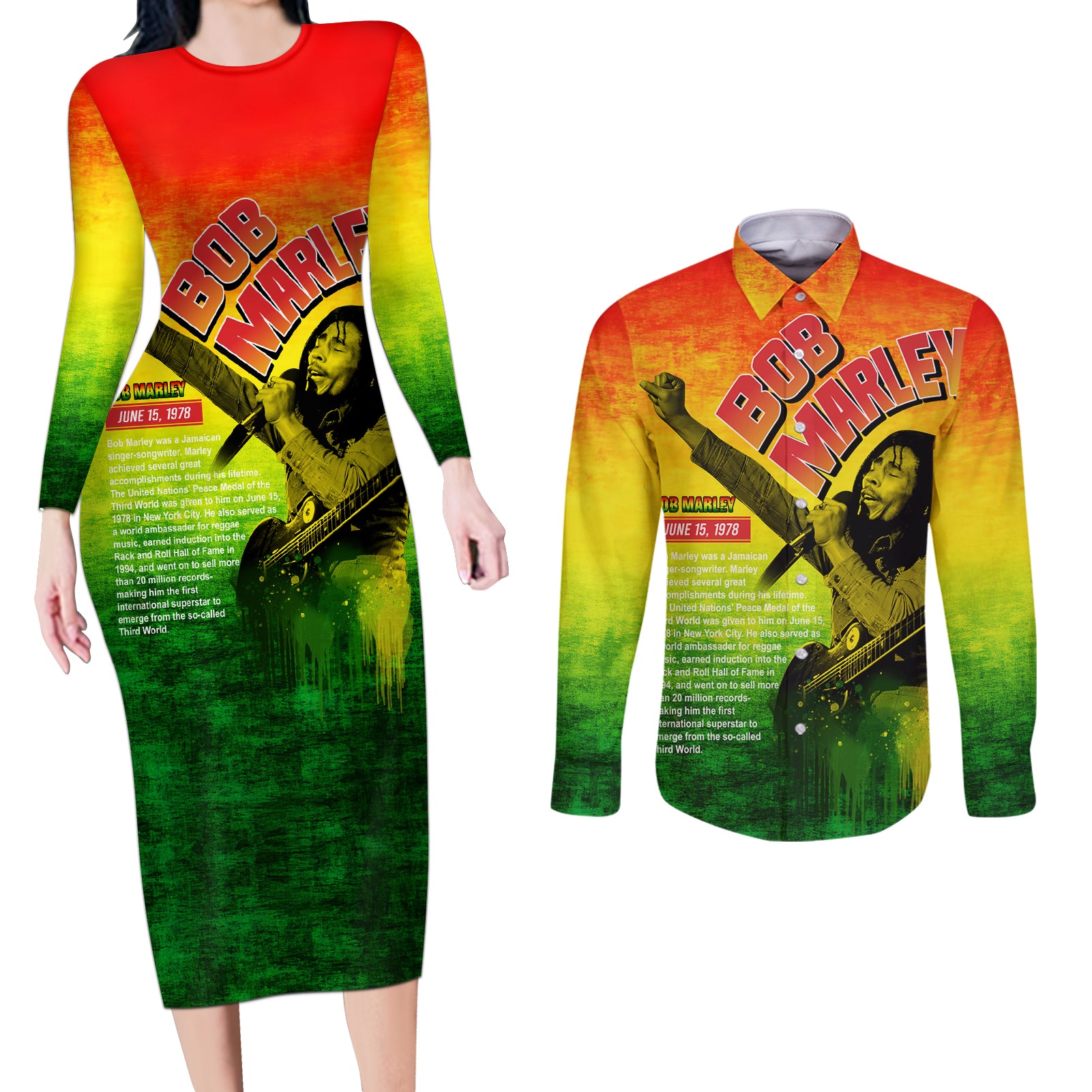 The Real Bob Marley Couples Matching Long Sleeve Bodycon Dress and Long Sleeve Button Shirt African Jamaica Reggae