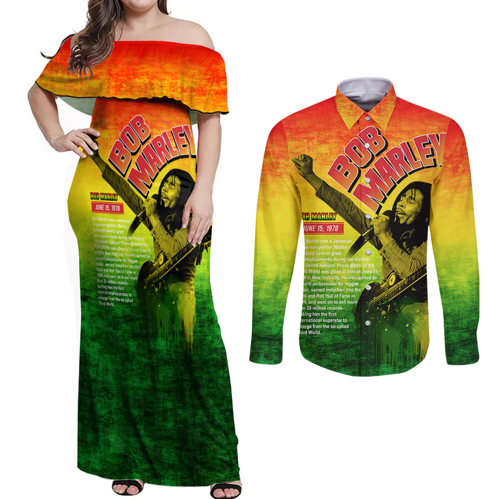 The Real Bob Marley Couples Matching Off Shoulder Maxi Dress and Long Sleeve Button Shirt African Jamaica Reggae