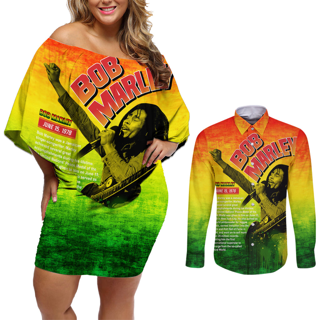 The Real Bob Marley Couples Matching Off Shoulder Short Dress and Long Sleeve Button Shirt African Jamaica Reggae