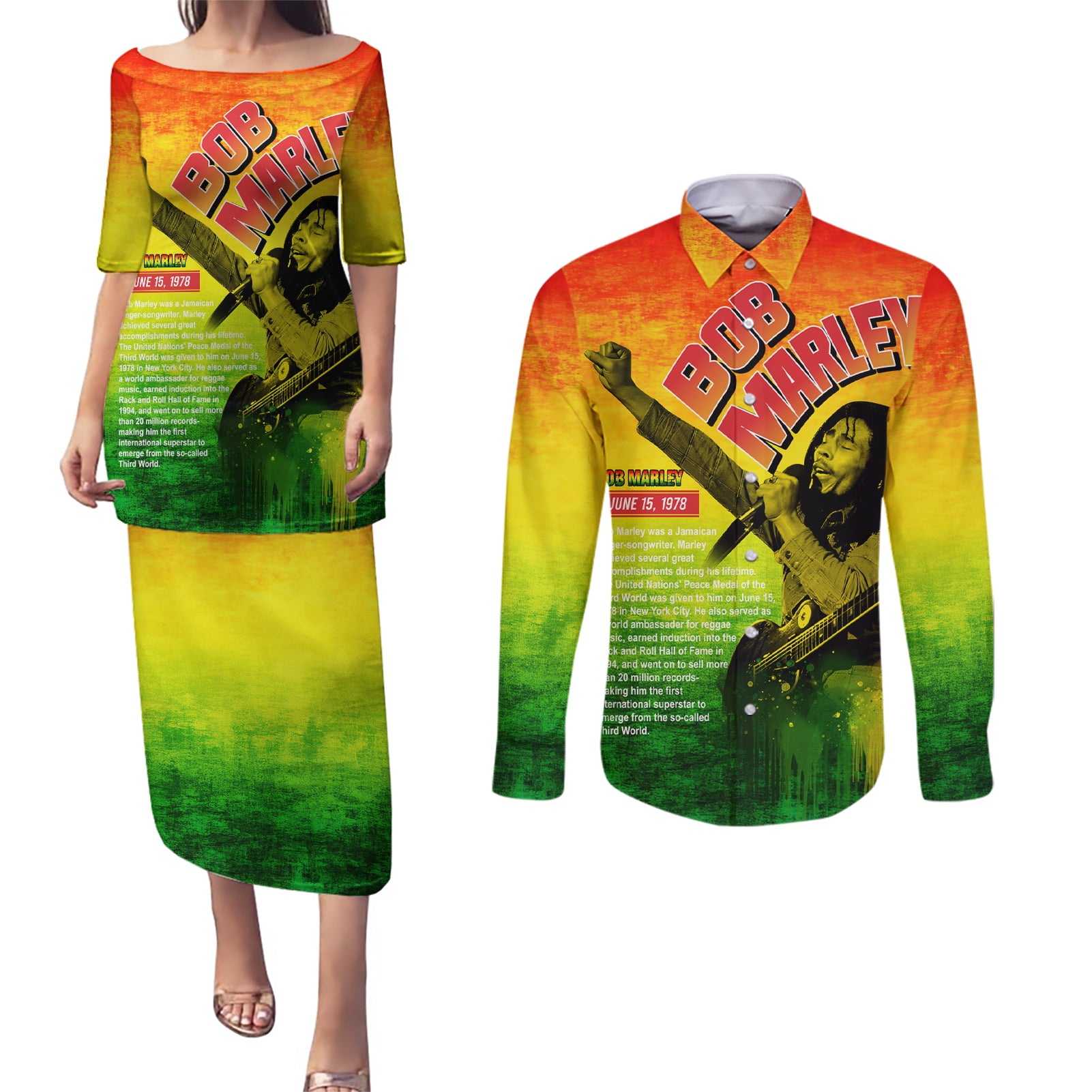 The Real Bob Marley Couples Matching Puletasi and Long Sleeve Button Shirt African Jamaica Reggae