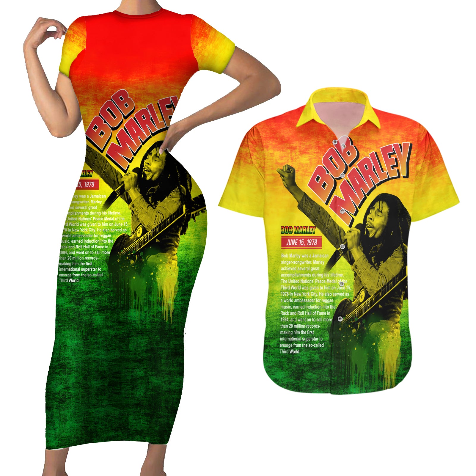 The Real Bob Marley Couples Matching Short Sleeve Bodycon Dress and Hawaiian Shirt African Jamaica Reggae