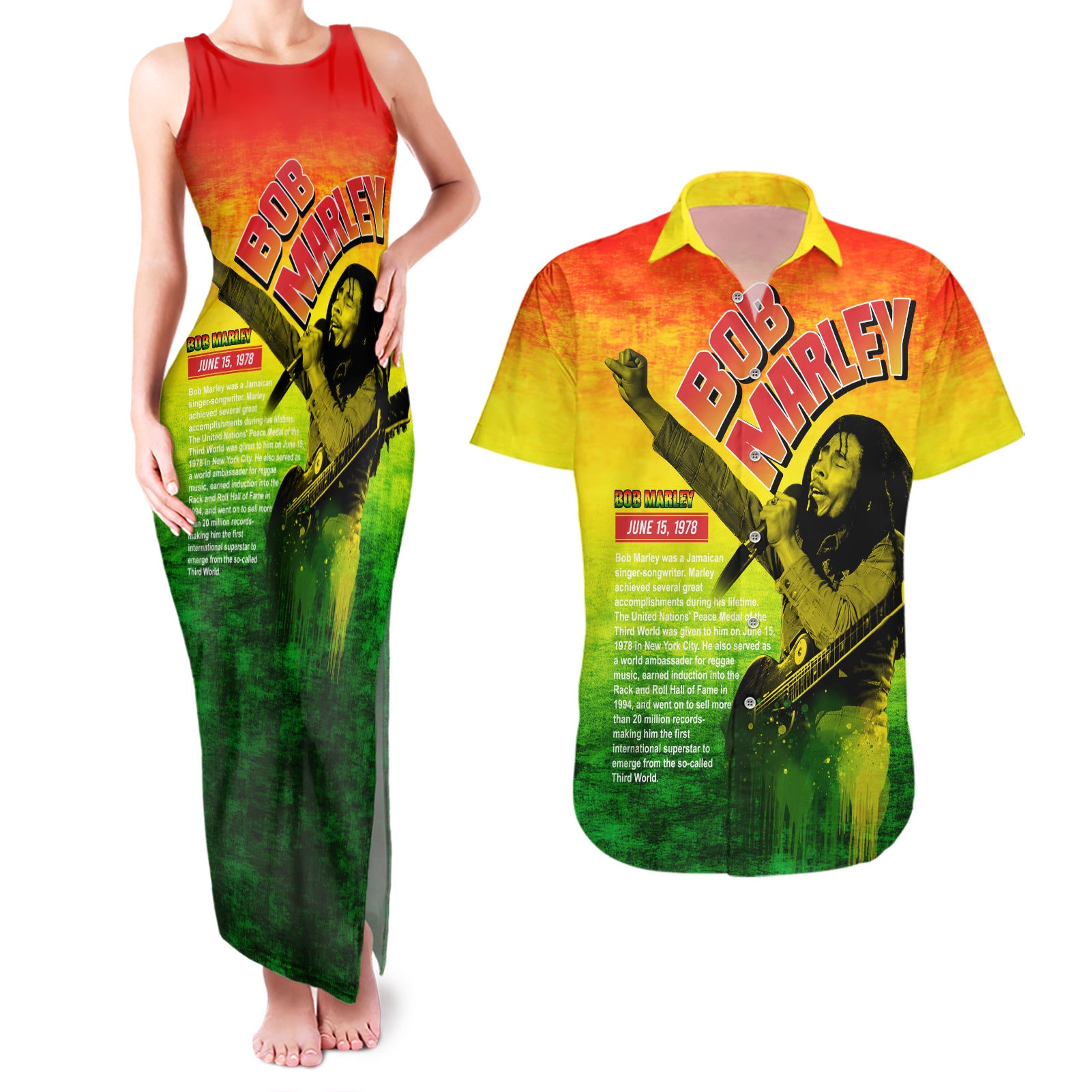 The Real Bob Marley Couples Matching Tank Maxi Dress and Hawaiian Shirt African Jamaica Reggae