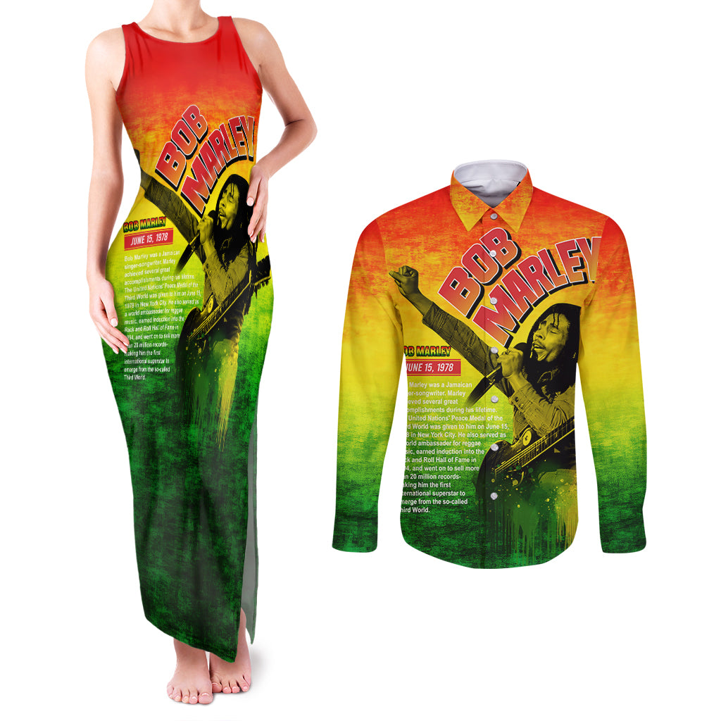 The Real Bob Marley Couples Matching Tank Maxi Dress and Long Sleeve Button Shirt African Jamaica Reggae