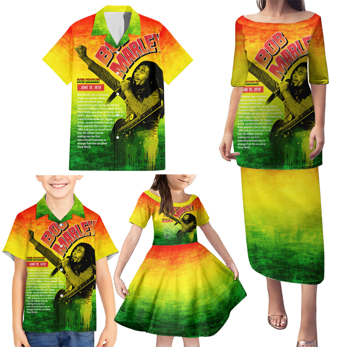 The Real Bob Marley Family Matching Puletasi and Hawaiian Shirt African Jamaica Reggae