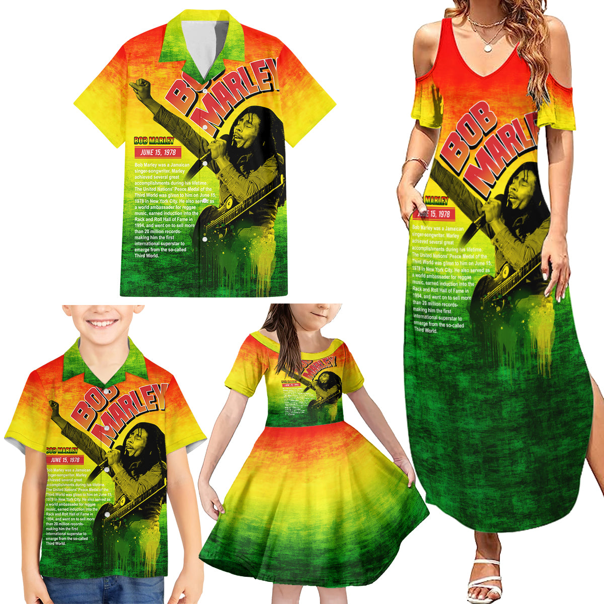 The Real Bob Marley Family Matching Summer Maxi Dress and Hawaiian Shirt African Jamaica Reggae