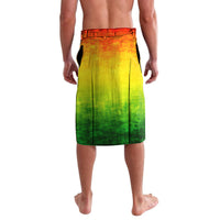 Knee-length lavalava skirt with red waistband, green-yellow ombre and pleated panels