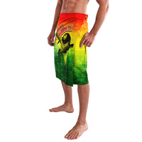 Reggae lavalava skirt, Bob Marley print with red waistband and green-yellow gradient