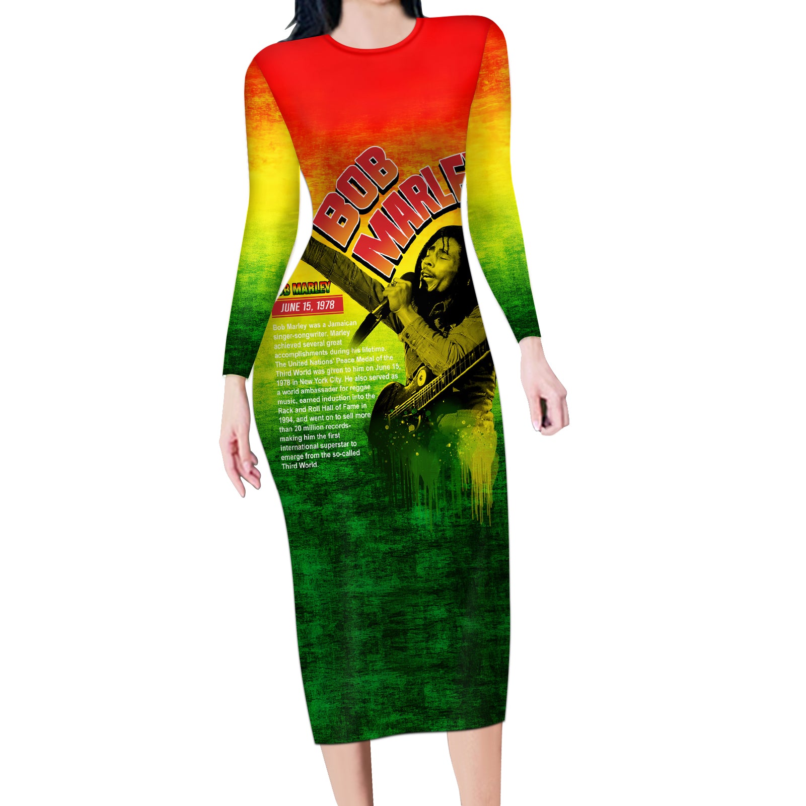 The Real Bob Marley Long Sleeve Bodycon Dress African Jamaica Reggae