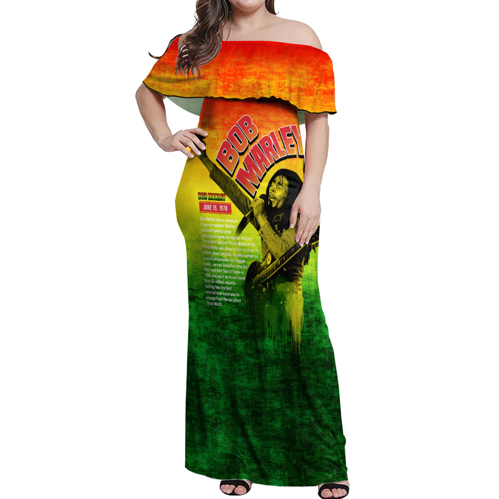 The Real Bob Marley Off Shoulder Maxi Dress African Jamaica Reggae