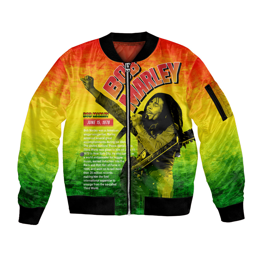 The Real Bob Marley Sleeve Zip Bomber Jacket African Jamaica Reggae