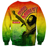 Unisex crewneck sweatshirt with Marley portrait, 'RB MARLEY' text and guitar print