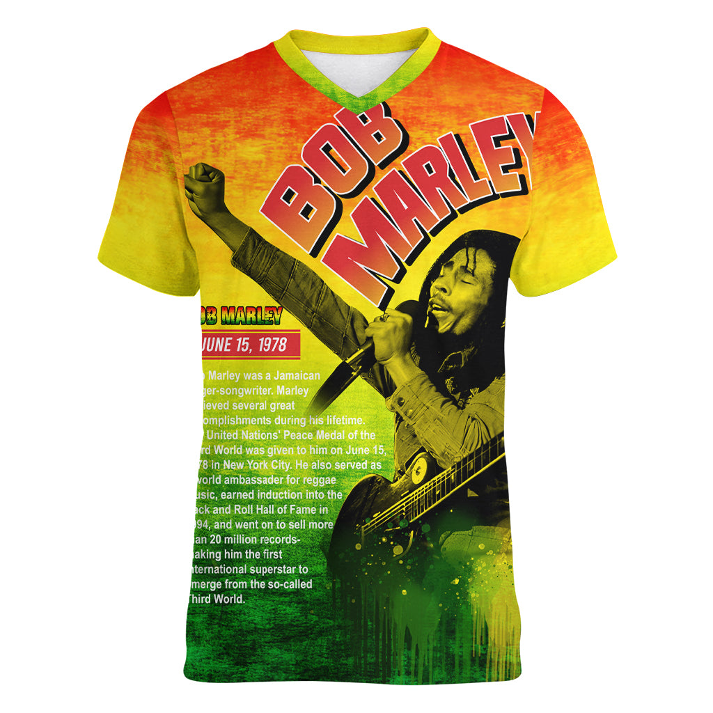 The Real Bob Marley Women V Neck T Shirt African Jamaica Reggae