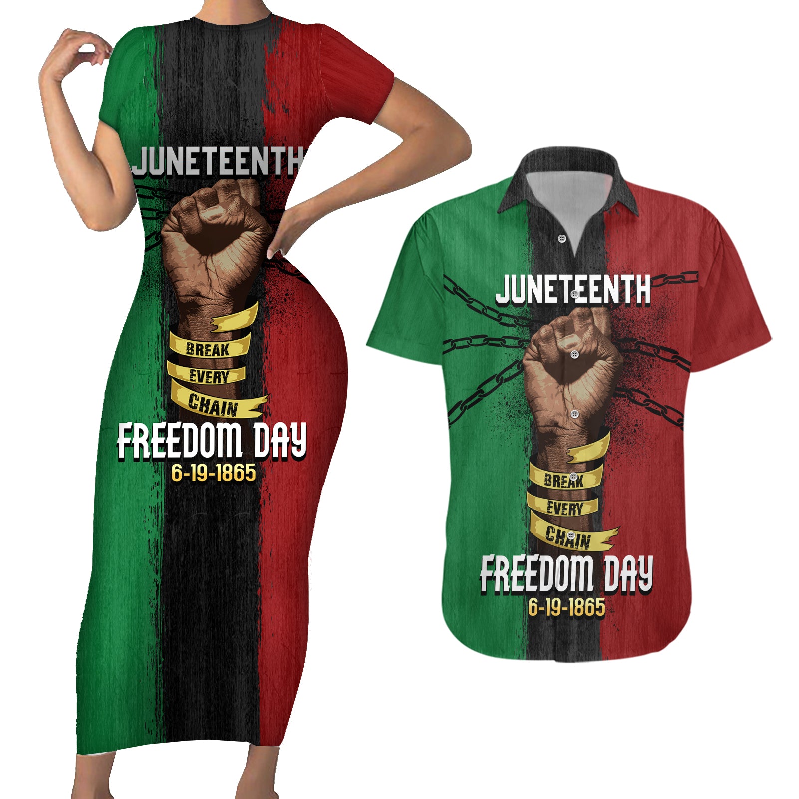 Juneteenth Freedom Day Couples Matching Short Sleeve Bodycon Dress and Hawaiian Shirt Black Pride Month - Wonder Print Shop