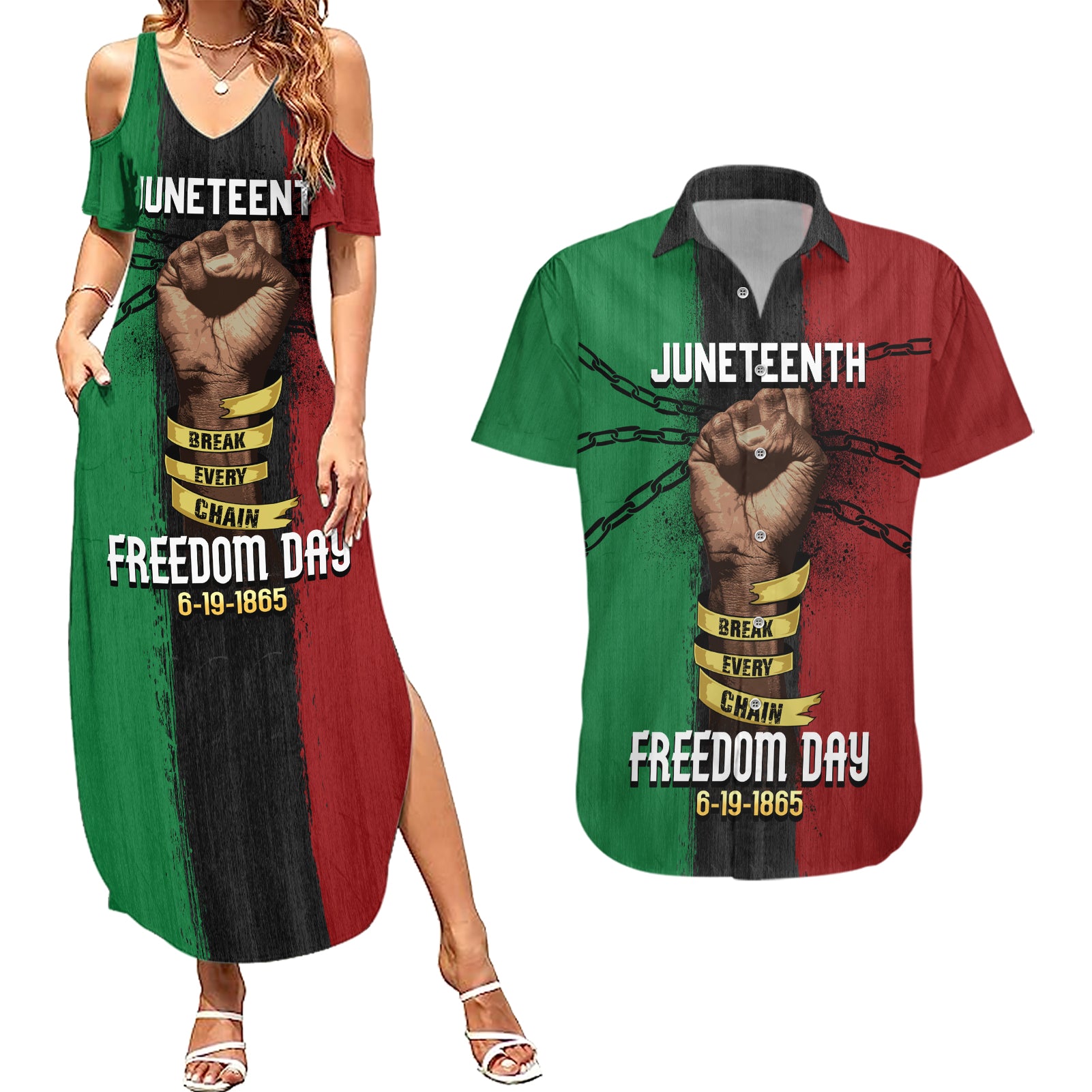 Juneteenth Freedom Day Couples Matching Summer Maxi Dress and Hawaiian Shirt Black Pride Month - Wonder Print Shop