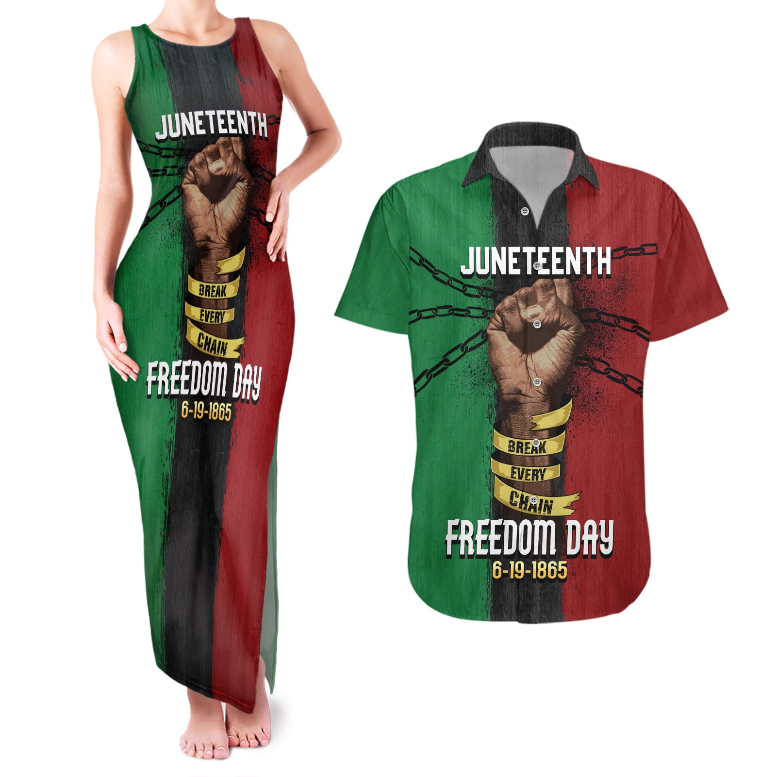 Juneteenth Freedom Day Couples Matching Tank Maxi Dress and Hawaiian Shirt Black Pride Month - Wonder Print Shop