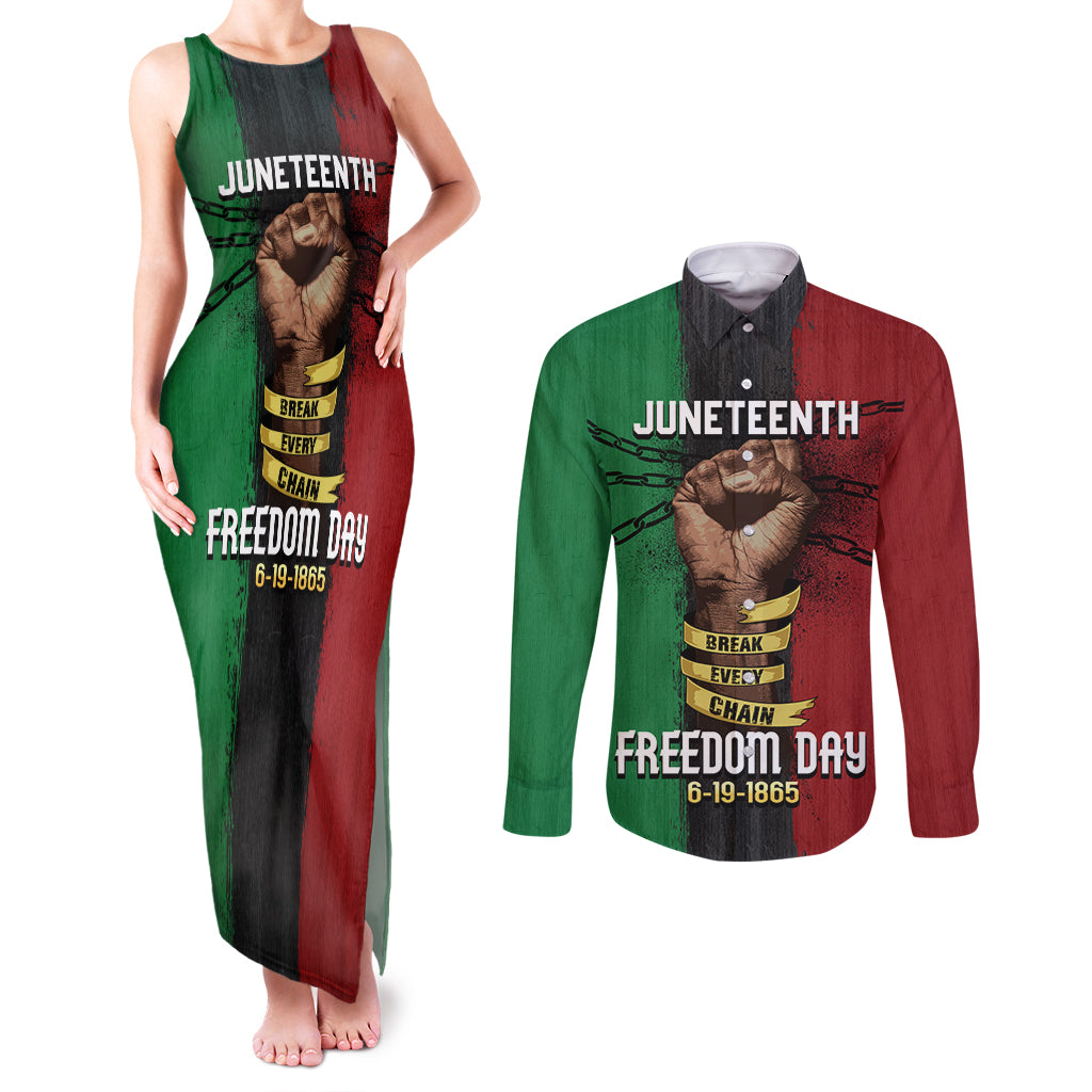 Juneteenth Freedom Day Couples Matching Tank Maxi Dress and Long Sleeve Button Shirt Black Pride Month - Wonder Print Shop