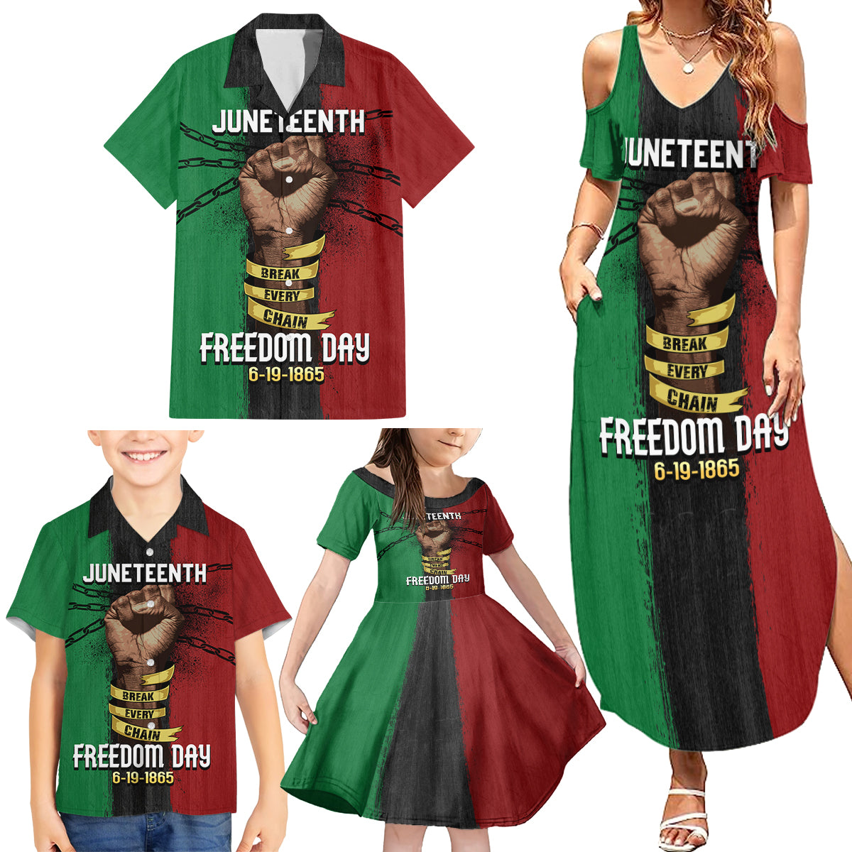 Juneteenth Freedom Day Family Matching Summer Maxi Dress and Hawaiian Shirt Black Pride Month - Wonder Print Shop