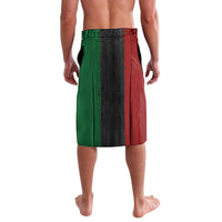 Green, red, and black striped lavalava wrap with vertical panel design