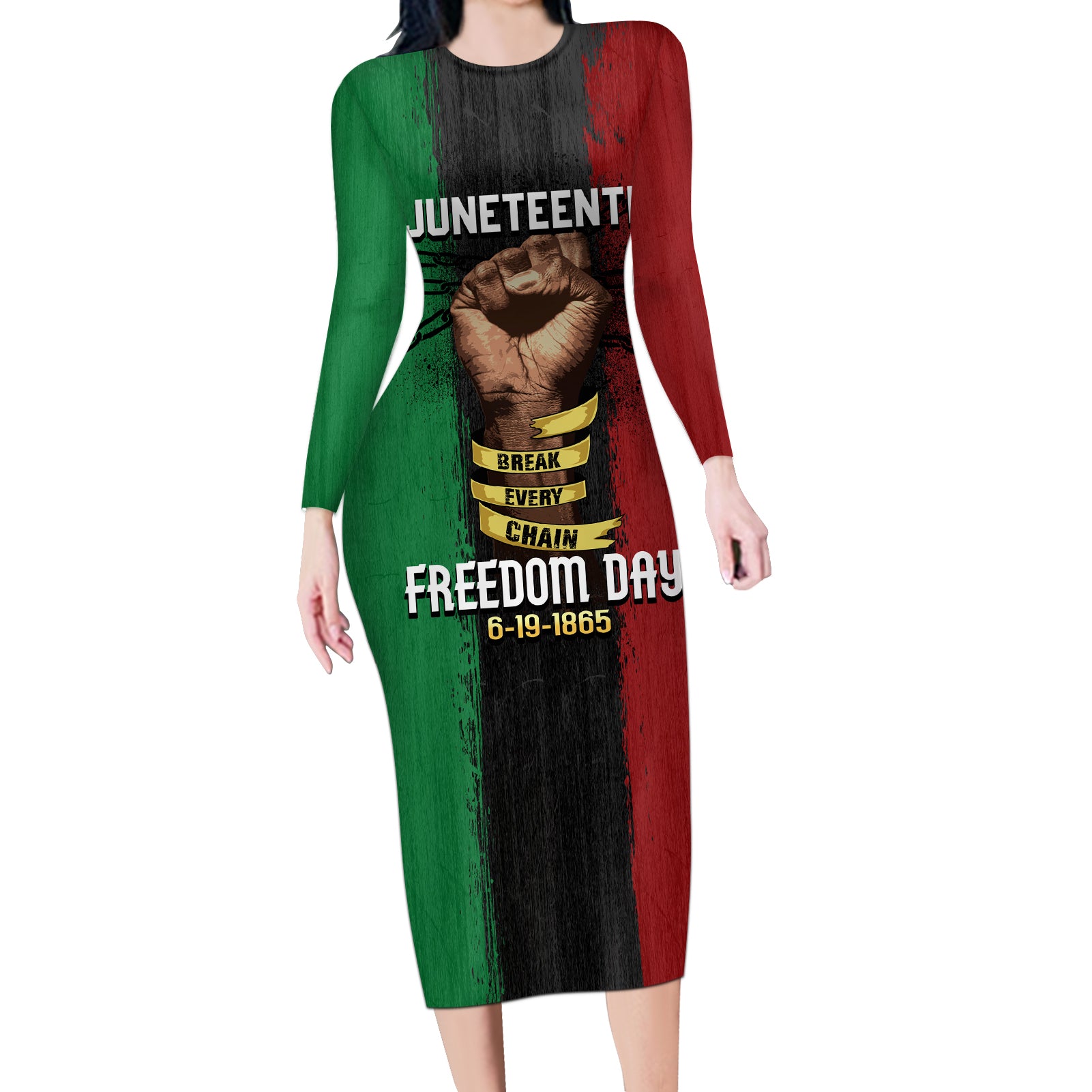 Juneteenth Freedom Day Long Sleeve Bodycon Dress Black Pride Month - Wonder Print Shop