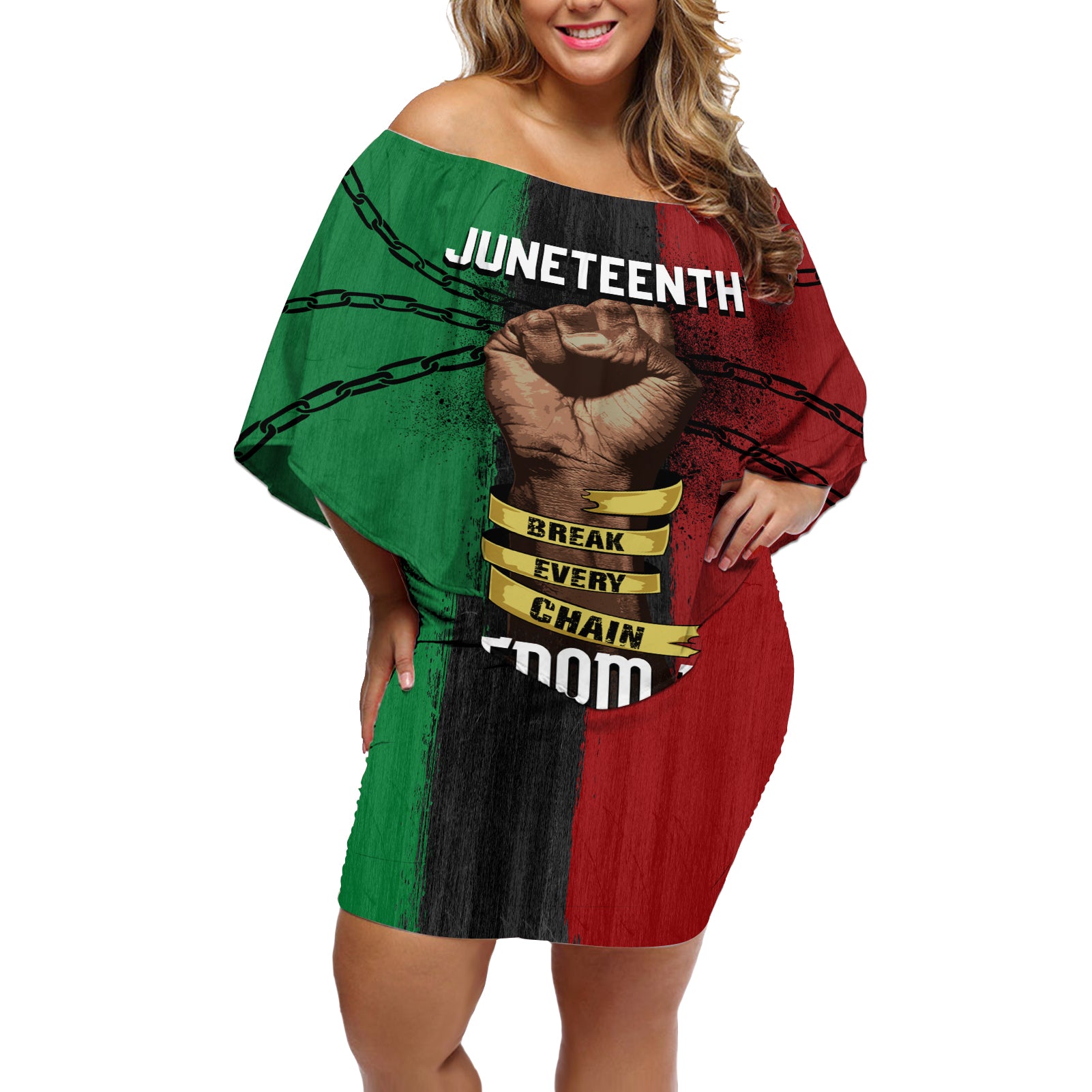 Juneteenth Freedom Day Off Shoulder Short Dress Black Pride Month - Wonder Print Shop